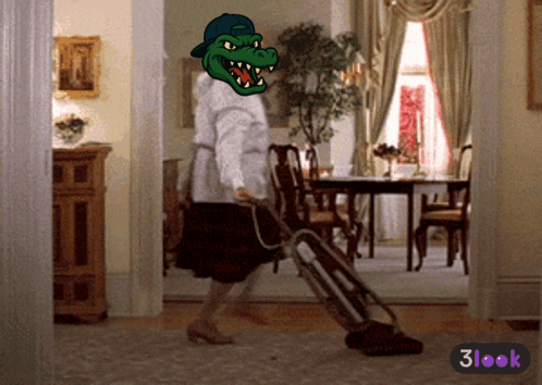 Woman Using Vacuum Cleaner With 3Look Logo GIF