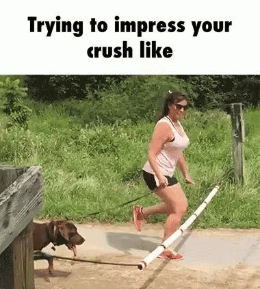 Woman Walking Dog On Leash Impressing Crush GIF