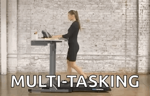 Woman Walking On Treadmill At Desk GIF