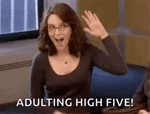 Woman Waving Saying Adulting High Five