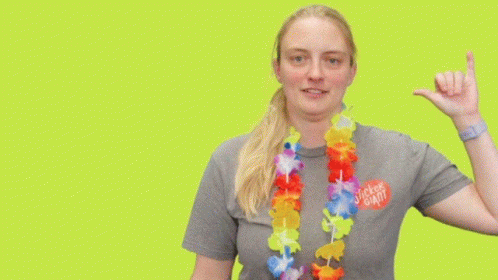 Woman Wearing Aloha Shirt Making Funny Face