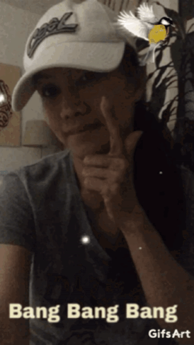 Woman Wearing Bang Bang Bang Cap GIF
