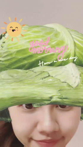 Woman Wearing Cabbage Hat Good Morning Have a Nice Day
