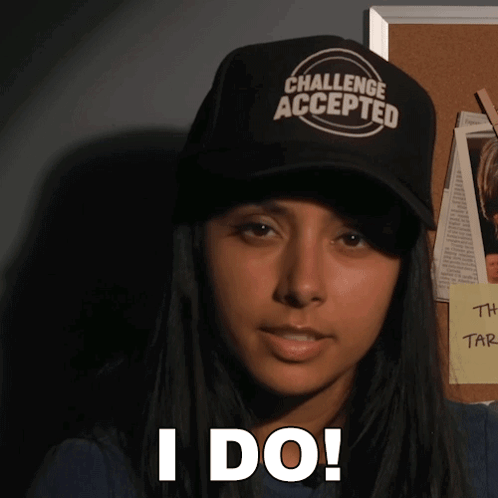 Woman Wearing Challenge Accepted Hat GIF