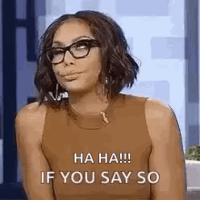 Woman Wearing Glasses Laughing Saying Ha Ha