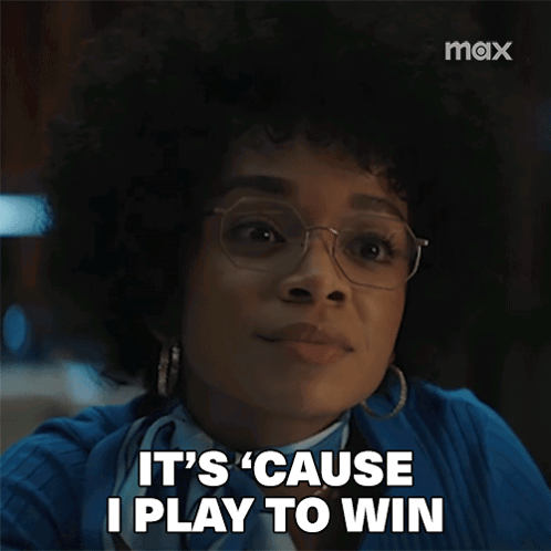 Woman Wearing Glasses Saying Play to Win