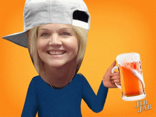 Woman Wearing Hat Holding Beer Mug With Jib Jab