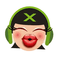 Woman Wearing Headphones and Green X