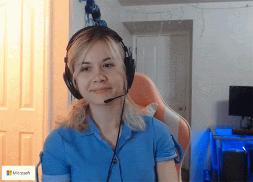 Woman Wearing Headphones and Microsoft Logo