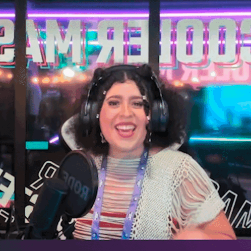Woman Wearing Headphones At Microphone GIF