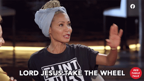 Woman Wearing Lord Jesus Take The Wheel Shirt GIF