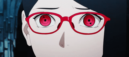 Woman Wearing Red Glasses And Red Eyes GIF