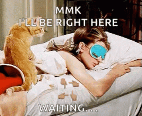 Woman Wearing Sleep Mask Lying in Bed with Cat