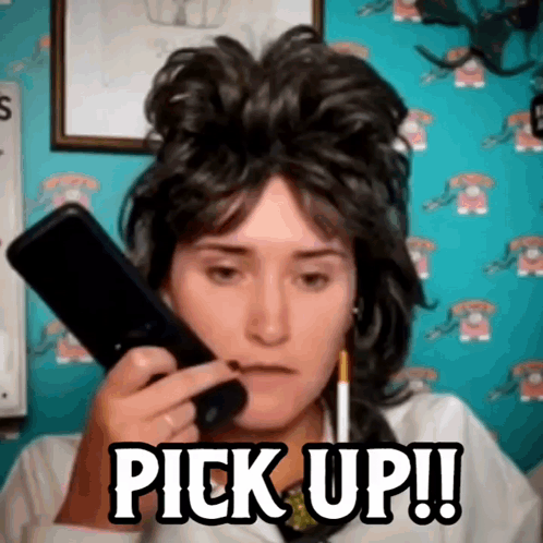 Woman Wearing Wig Talking On Phone GIF