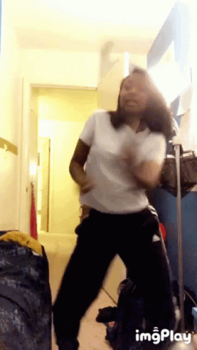 Woman White Shirt Black Pants Dancing Imgplay