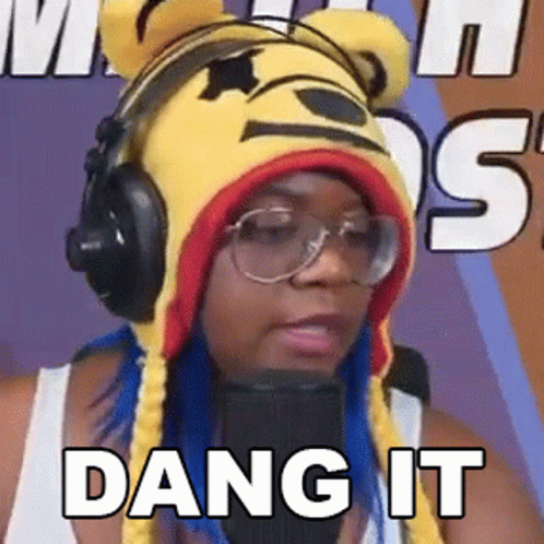 Woman Winnie Pooh Hat Headphones Says Dang It GIF