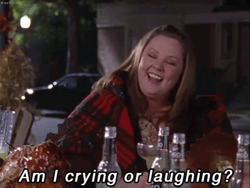 Woman With Alcohol Bottles Saying Am I Crying or Laughing