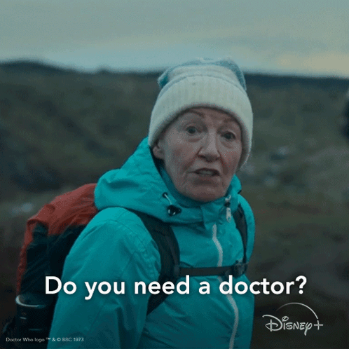 Woman with Backpack Asking for Doctor