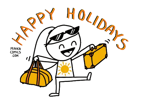 Woman With Bag and Suitcase Happy Holidays