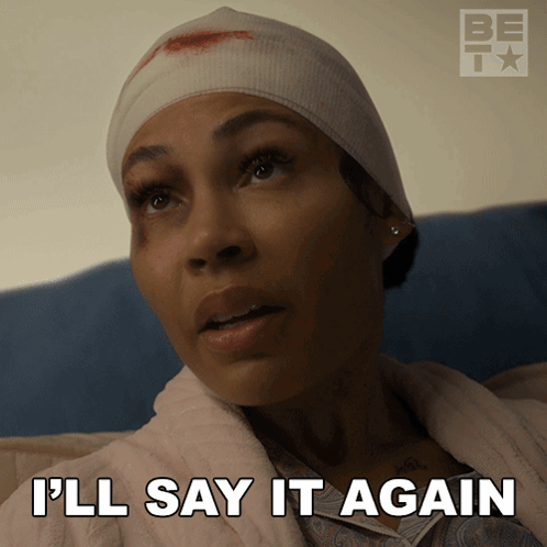 Woman With Bandaged Head Saying I'll Say It Again