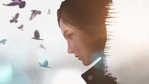 Woman With Birds Flying Around Head