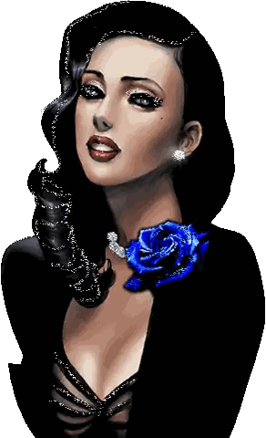 Woman with Black Hair and Blue Rose