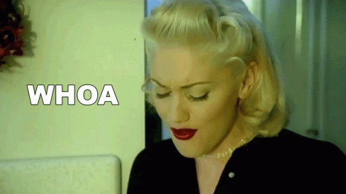 Woman with Blonde Hair and Red Lips Whoa