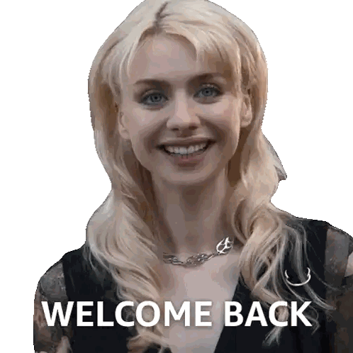 Woman with Blonde Hair Smiling Welcome Back