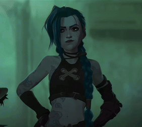 Woman With Blue Braid And Black Cross Top GIF