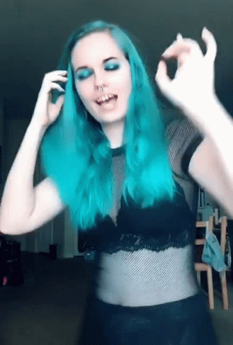 Woman with Blue Hair and Black Bra