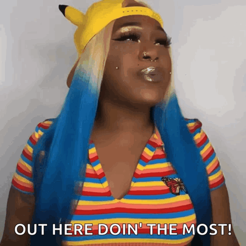 Woman With Blue Hair and Pikachu Hat Says Out Here Doin the Most