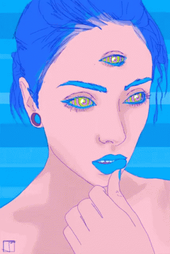 Woman With Blue Hair And Three Eyes GIF