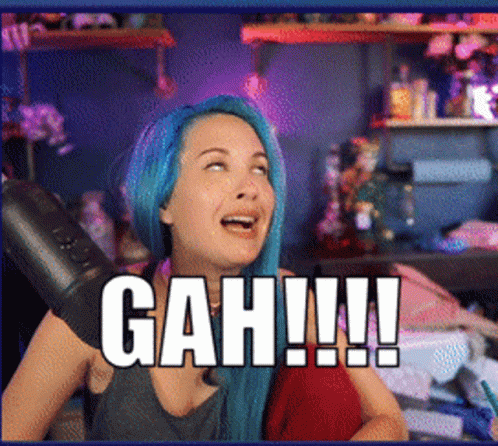 Woman with Blue Hair Holding Microphone GAH