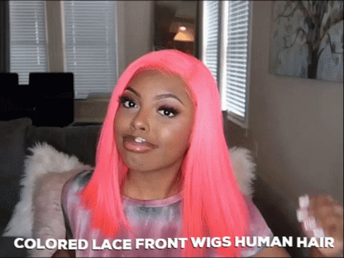 Woman with Bright Pink Hair and Colored Lace Front Wigs