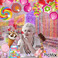 Woman With Candy And Ice Cream GIF