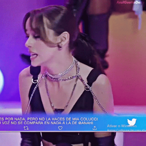 Woman With Chains On Screen Saying Azulguairadaily GIF