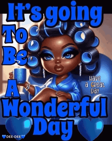 Woman with Curlers Holding Coffee