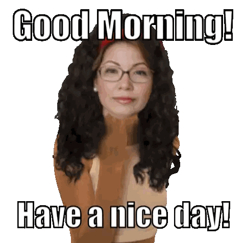 Woman with Curly Hair and Glasses Saying Good Morning and Have a Nice Day