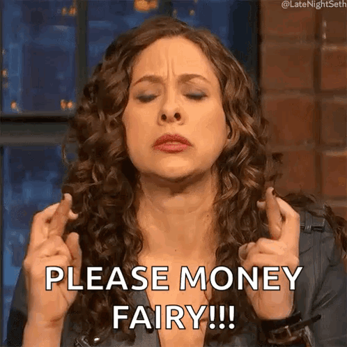 Woman with Curly Hair Crosses Fingers Please Money Fairy
