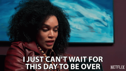 Woman With Curly Hair Saying Can't Wait For Day To End GIF