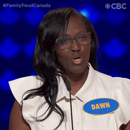 Woman with Dawn Name Tag at Microphone