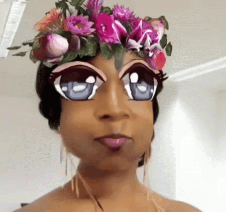 Woman With Flower Crown and Cartoon Eyes