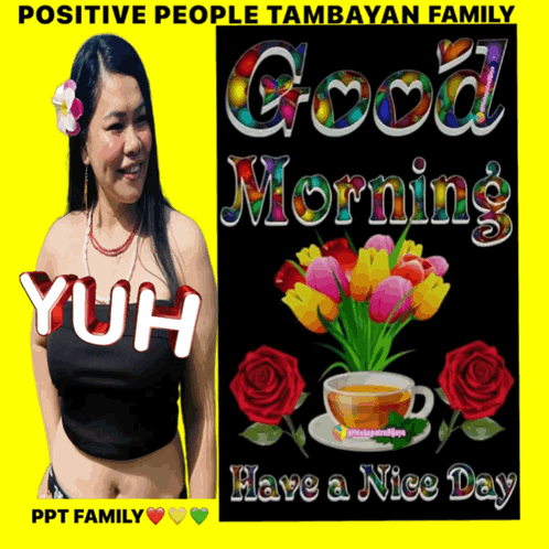 Woman With Flower in Hair Saying Good Morning
