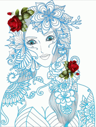 Woman With Flowers Ready For Coloring GIF