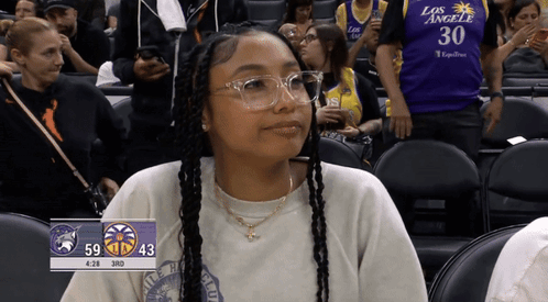 Woman With Glasses At Los Angeles Basketball Game GIF