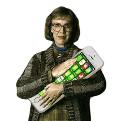Woman with Glasses Holding Cell Phone with Icons