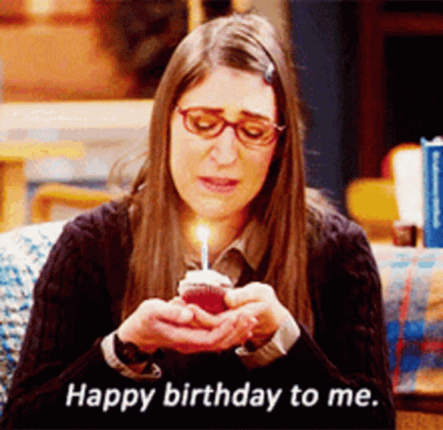 Woman With Glasses Holding Cupcake Says Happy Birthday To Me GIF