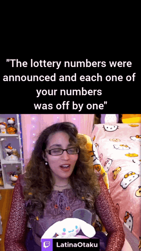 Woman With Glasses Holding Stuffed Animal Saying The Lottery Numbers Were Announced