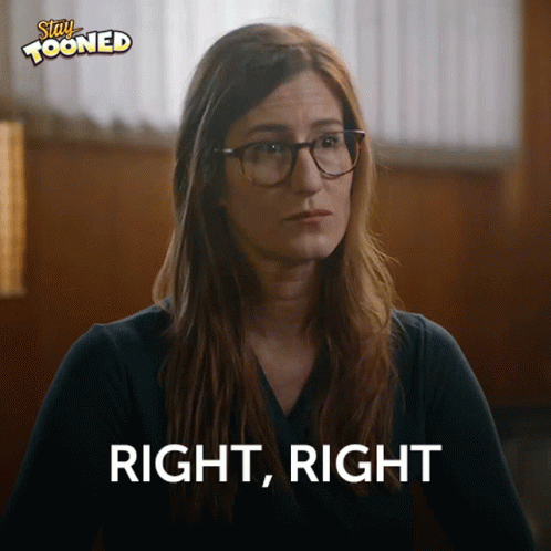 Woman With Glasses Saying Right Right Stay Tooned Ad