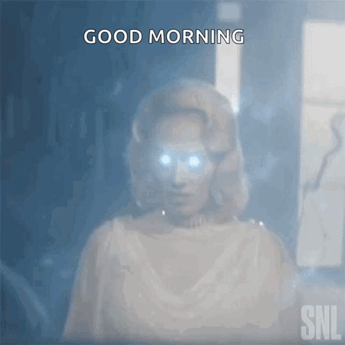 Woman With Glowing Eyes Says Good Morning In SNL Ad GIF